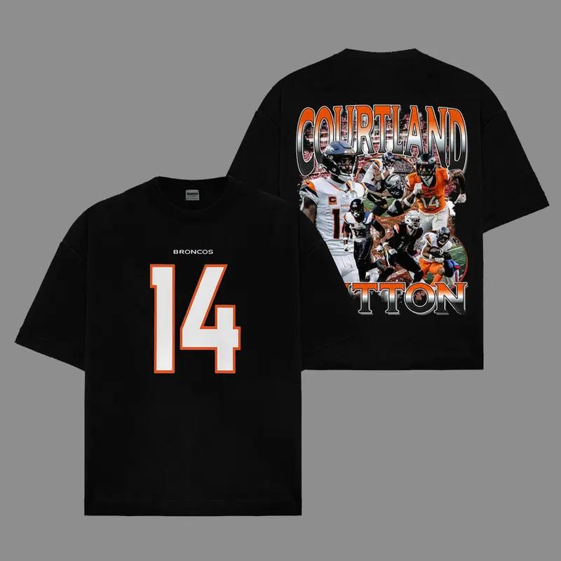 Courtland Sutton 14 For Broncos Country Cotton Hoodie Sweatshirt T-Shirt (Made In US), Mile High Nation Outfit, Game Day Outfits, Gift For Broncos Football Fans, Football Graphic Hoodie