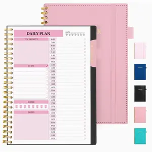 Durable Daily Planner Undated, A5 (5.8"x8.3"), Improved PU Leather To Do List Notebook With Hourly Schedule, Luxurious Spiral Work Planner Organizer Notebook, 160 Pages