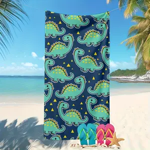1-Pack Cartoon Dinosaur Print Beach Towel, Breathable Soft Lightweight Quick-Dry Sand-Resistant Towel, Suitable for Surfing and Swimming