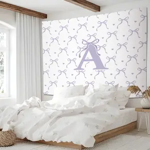 Coquette Purple Bow Monogram Tapestry, BowKnot Princess Girls Women Wall Tapestries, Cute Print Wall Blanket Backdrop Decor, Aesthetic Girly Wall Art for Teen Girls Bedroom Dorm Living Room