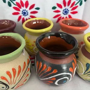 Set of 6 Mexican Clay Mug/ Clay Cups/ Jarritos Mexicanos/ Tazas Artesanales/ Artesanias Mexicanas Ceramic Traditional Coffee Mugs Beverage Mug