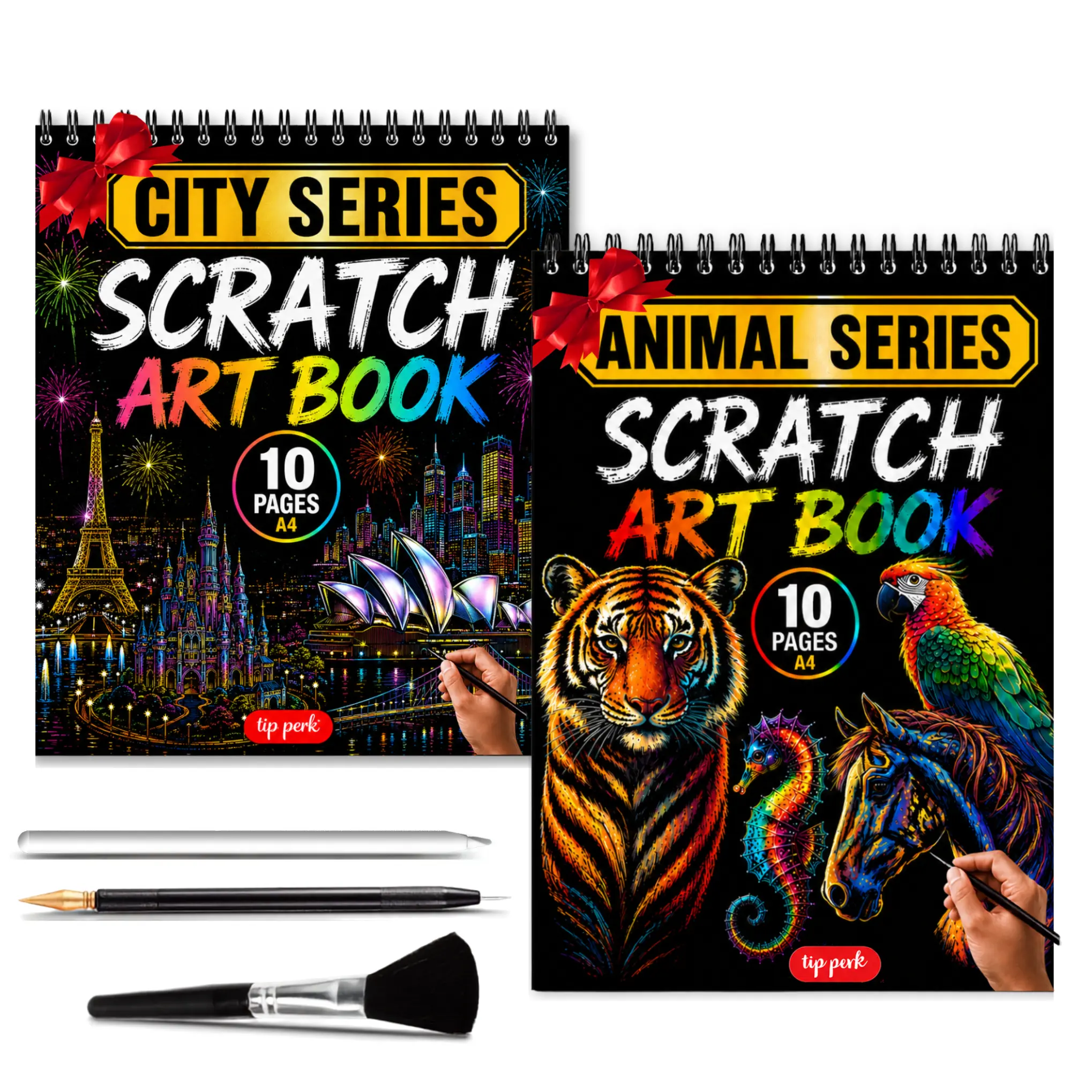 2-Pack City & Animal Series Scratch Art | Scratch Art Book Bundle For Adults | Scratch Painting Foil Art For Adults | Scratch And Sketch