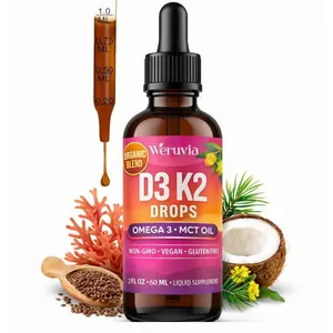 D3 K2 Liquid Drops for Fast Absorption + Omega 3 and MCT Oil | Daily Bone and Immune Support