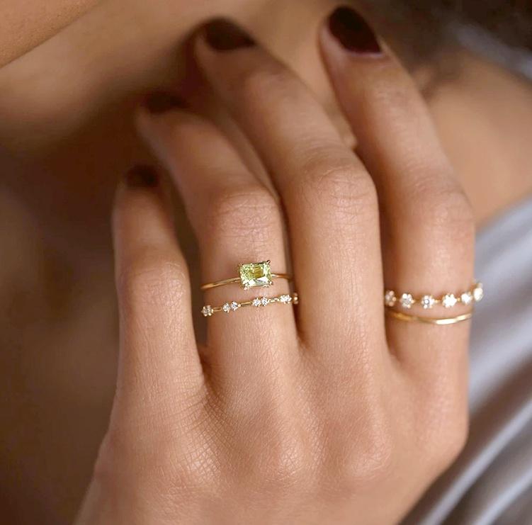 18K Gold-Plated Light Green Cubic Zirconia Ring in 925 Sterling Silver – Peridot August Birthstone-Inspired Jewelry