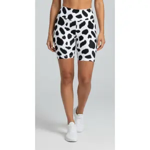 Biker Shorts - White Black Cow Print