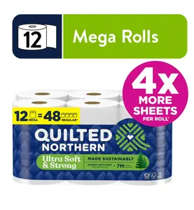 Quilted Northern Ultra Soft & Strong 2-Ply Toilet Paper, 12 Mega Rolls, 295 Sheets Per Roll