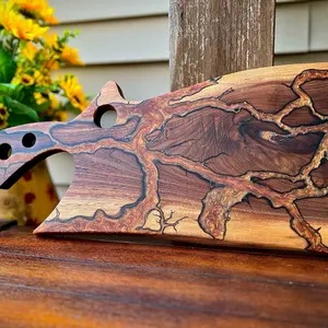 Fractal Burned Walnut Charcuterie Board Kitchen 20"x9" with Copper Gold Epoxy Fill Unique Functional Art for Dining Experience