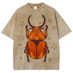 Sparkling Bug Unisex Vintage Washed Tee - Distressed Coloful Tee - Oversized 5XL - Short Sleeved Wash Shirt - Natural Theme Streetwear