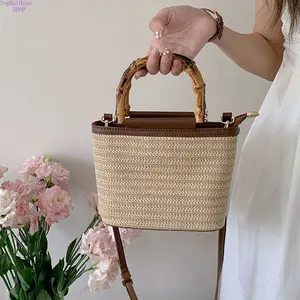 Women's New Summer Woven Straw Bucket Bag - Niche Design, Premium Textured Small Purse, Lightweight Breathable Beach Style, Crossbody & Top Handle, Casual Trendy Handbag for Vacation, Shopping, Daily Outfits,summervibes