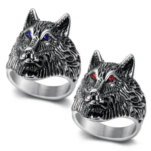 Elegant Exaggerated Gothic Domineering Men's Stainless Steel Statement Ring - Wolf King Animal Motif, Synthetic Zircons, Hip-hop & Party Wear Accessory, Halloween Gift, Elegant Exaggerated Ring, Statement Rings
