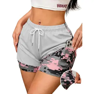 Summer Must-Have! Women's 2-in-1 Camo Patchwork Three-Quarter Shorts High Elastic Inner Band Hidden Pocket Drawstring Waist Casual Street Style Sports Outfit SummerVibes