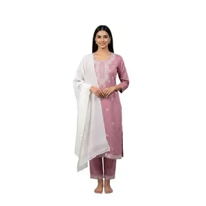 Simple Elegant Silk Kurta Set in Pink with White Dupatta Perfect for Daily Wear or Any Occasions