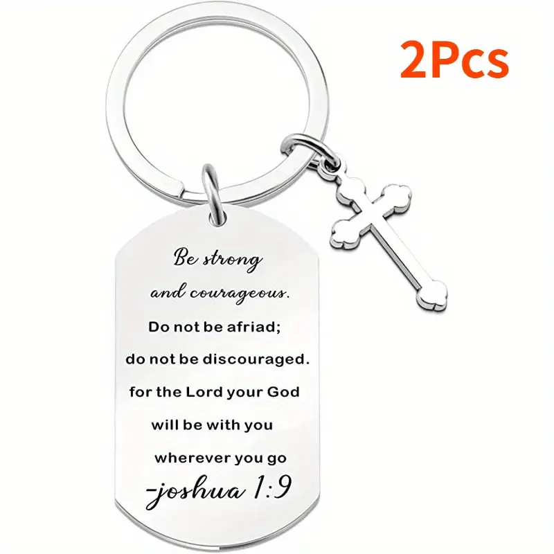 Men's Set of 2 Christian Stainless Steel Keychain Accessories - Engraved Cross Charm, Bible Verse Inspirational Pendant, Compact Casual Metal Design - Ideal Birthday Gift for Christians, Keychain Accessory, Set Of Two