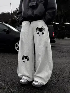 Men's Sporty Street Style Sweatpants, Athleisure Style Bottoms, Spider Print Fitted Straight Leg Pants, Casual Sports for Spring & Fall