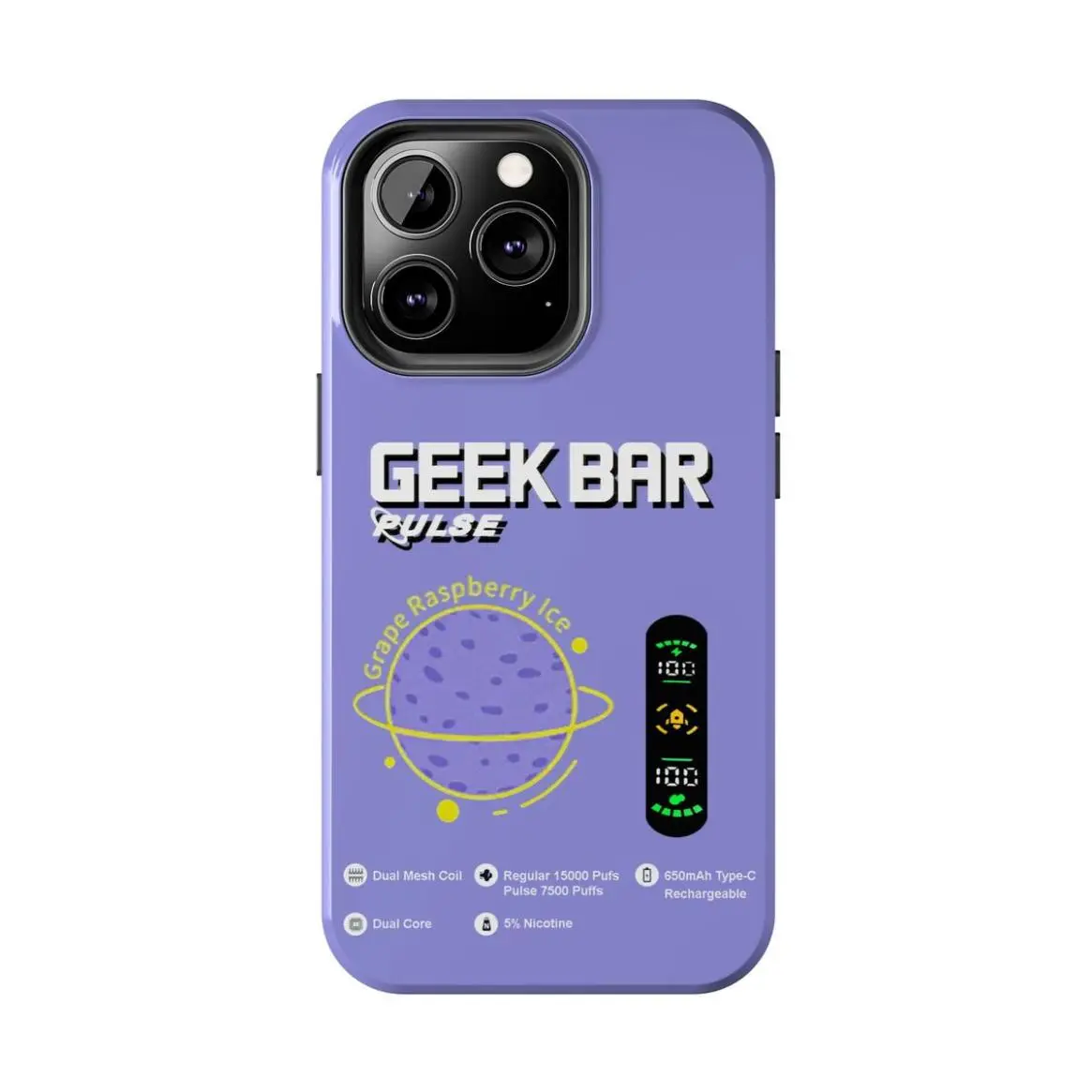 Ge.ek B@r Pulse, Vape Designer Phone Case For iPhone 8 X 11 12 13 14 15 16  Promax Pro Plus Mini, Soft Cotton Blend, Breathable