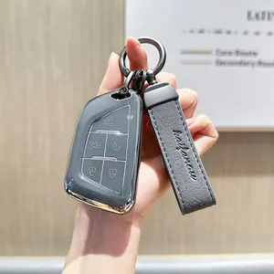 for Cadillac with Key Chain, Soft TPU Car Key Case Shell Protector Fit for Escalade CT4 CT6 CT5 XTS XT4 XT5 ATS