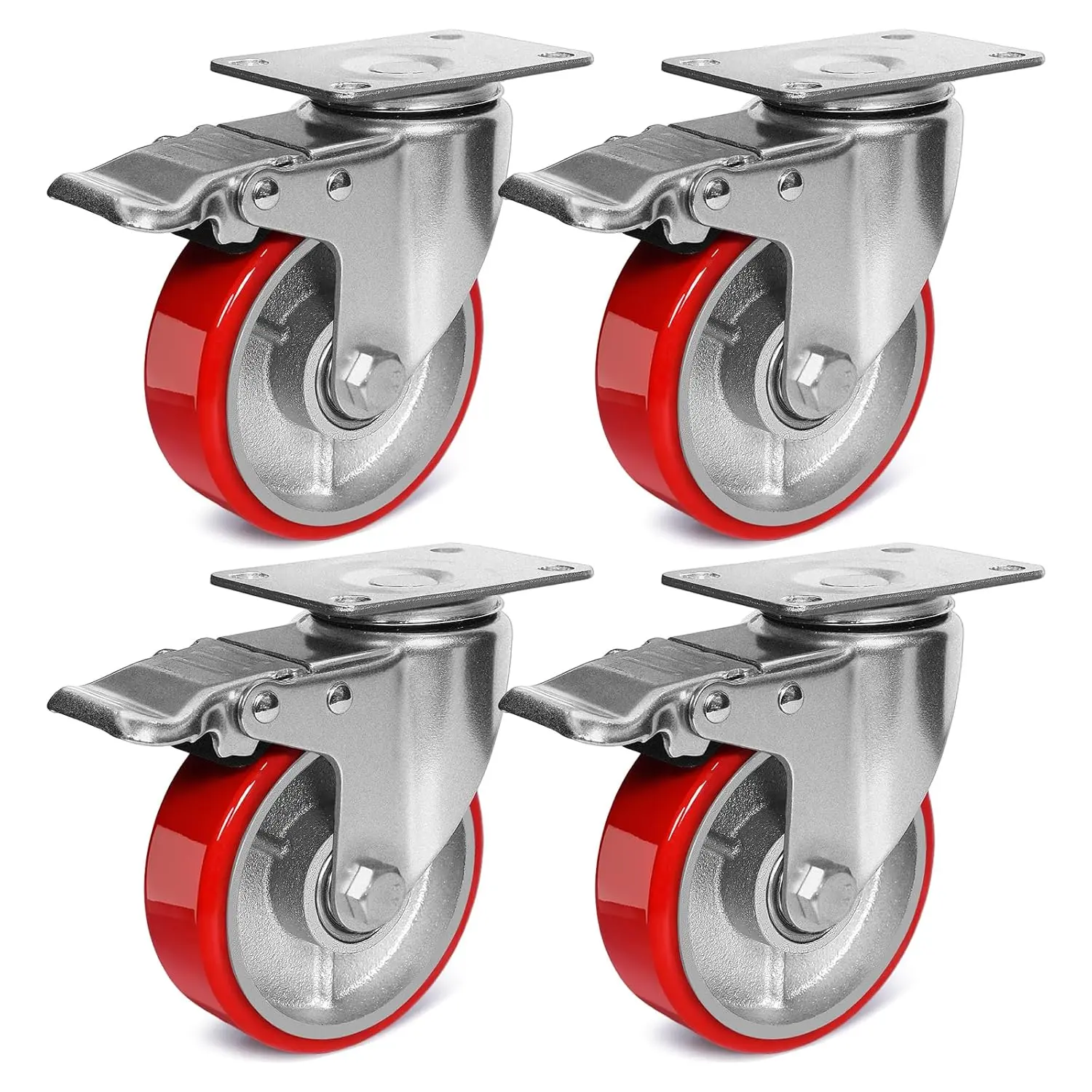 4 Inch Heavy Duty Casters, Swivel Caster Wheels with , Polyurethane on Steel Wheel- Casters Set of 4 with 2000 lb Capacity, Caster Wheels for Furniture Workbench Cart (4 )
