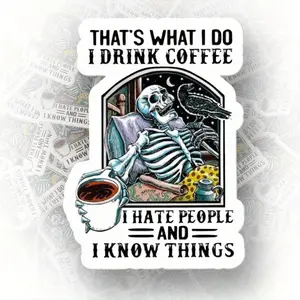 Skeleton Drinking Coffee Pattern Car Sticker, Premium Skull Stickers, Funny Car Decal, Car Exterior Decoration Accessories for Car, Motorcycle, Truck