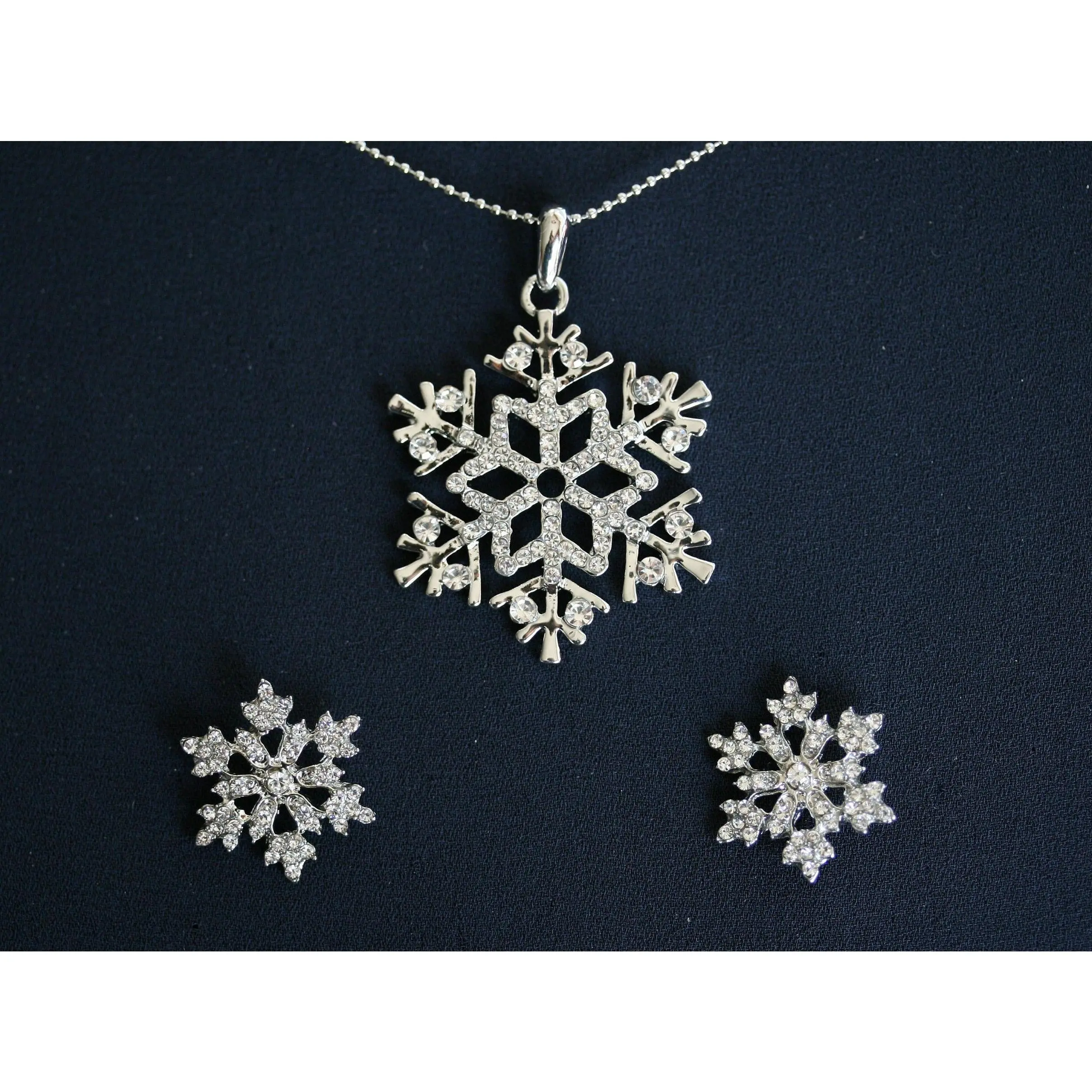 Rhinestone Snowflake Pendant Necklace, Christmas Snowflake Earrings, Christmas Snowflake Jewelry Set  Christmas Gift