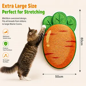 Large Carrot Cat Scratcher Mat, Self-Adhesive Wall Mounted Cat Scratching Pad, 31.5" x 19.7" Peel and Stick Anti-Scratch Furniture Protector for Couch, Sofa, and Wall, No Shedding Crumb-Free