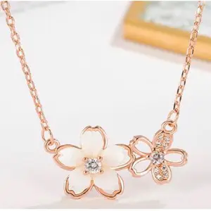 Rose gold plated .925 sterling silver double flower necklace