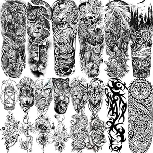 20 Sheets Extra Large Full Arm Temporary Tattoos For Men Adults, Tiger Snake Leopard Lion King Temporary Tattoos Sleeve For Women, Temp Waterproof Fake Tattoo Stickers For Kids Warrior Tatoos