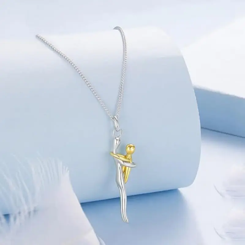 Mother & Child Hugging Pendant Necklace - Silver Gold Two-Tone Sentimental Jewelry Gift for Mom, Birthdays & Parties