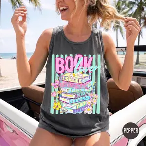 Comfort Colors Book Lover Tank Top, Floral Bookish Graphic Tank, Wildflower Book Stack Tank, Cute Reader Outfit, Literary Aesthetic Top, Bookworm Summer Tank