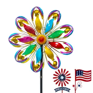 Wind Spinners Outdoor, 84" Large Metal Kinetic Wind Sculptures for Garden, Colorful Yard Art with 2 Piece Welcome Flag Decoration