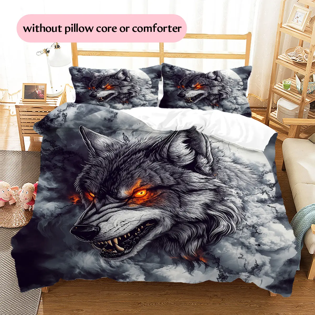 Moon Gray Wolf  Printed bedding set, duvet cover and pillowcases, home decor, Christmas decoration, bedroom duvet cover, Christmas gift, birthday gift (1 * duvet cover + 2 * pillowcases, in