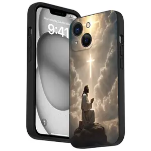 Jesus God bless Pattern Straight Edge Phone Case for iPhone 16 15 14 Pro Max 13 12 11 XR XS Plus Shockproof Non Slip Military-Grade Protection Silicone Cover