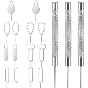 17 count SIM Card  Set, Stainless Steel Phone Tray Opener Pin SIM Card Pin Universal SD Cards Tray Watchchain Link Remover Compatible with Smartphones Tablets