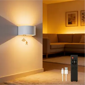 Black 2-Pack Indoor Wall Sconce – Wireless Motion Sensor Light with Remote, 3 Color Options, 5000mAh Rechargeable Battery, Brightness Dimmable