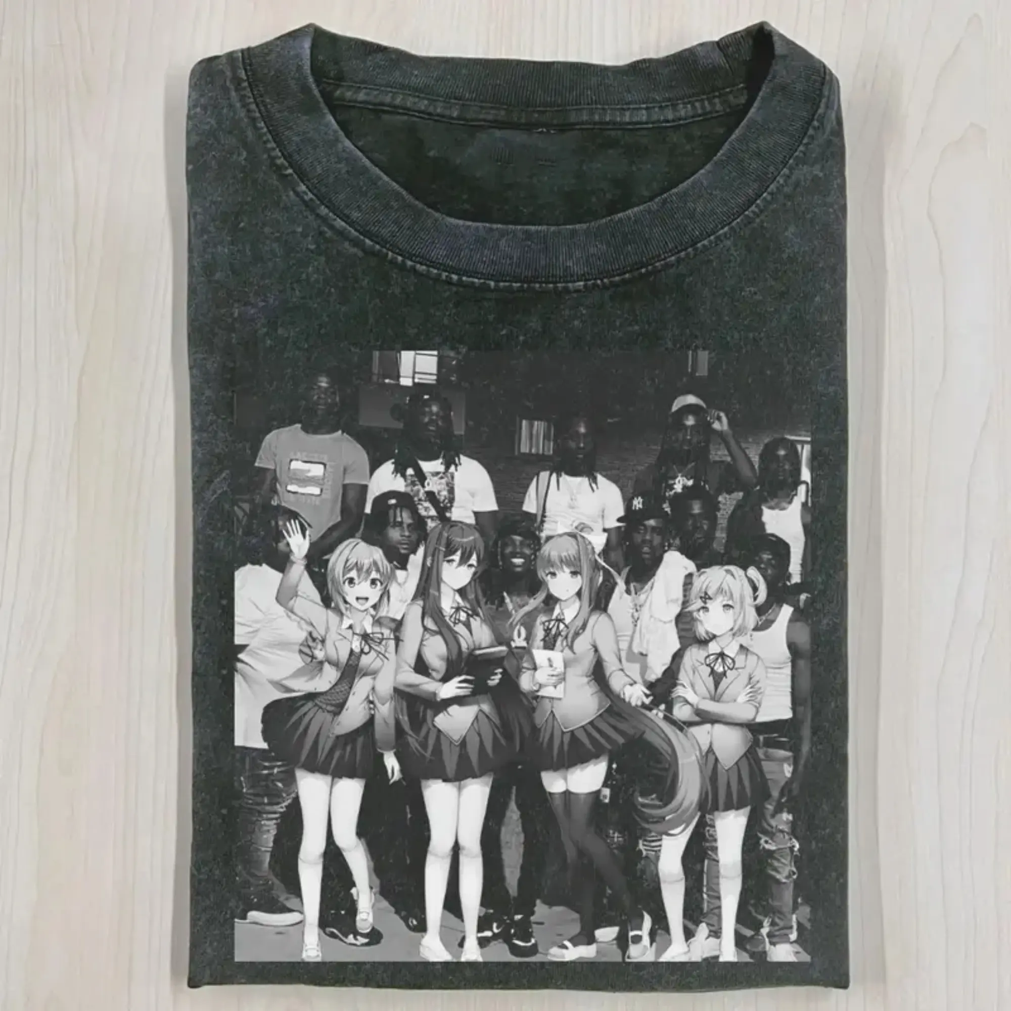 Doki Doki Literature Club T Shirt, DDLC Crossover Meme Tee, Dark Anime Graphic, Acid Wash Oversized Streetwear, Viral TikTok Merch