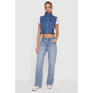 Quilted Zip Front Mock Neck Cargo Vest