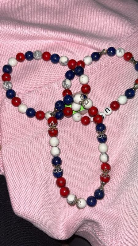 Hippy Dave Emerald Jade Kyanite Malaysian Jade Stones Bracelet with Red White Blue Beads USA Charms Handcrafted Jewelry