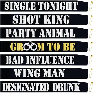 7 Pcs Bachelor Party Sashes Set Funny Groom to Be Team Groom Groomsmen Best Man Sash for Men Bachelor Bachelorette Party Accessories Supplies Decorations Gifts Black Silver