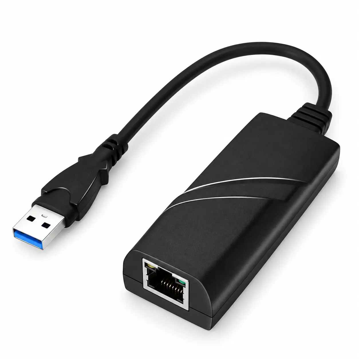 USB 3.0 to Gigabit Ethernet Adapter, USB-A Male to RJ45 Female Wired LAN Network Converter Supporting 10/100/1000Mbps, Portable Mini ABS Internet Dongle with LED Indicator for Compatible Desktop and Laptop Computers, Black