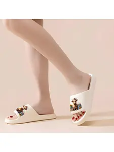 Cute Highland Cow Sunflower Floral Print Slippers for Women Soft Comfortable House Shoes with Plaid Decor Non-Slip Indoor Outdoor Footwear Spring Summer Fashion Cartoon Animal Slippers