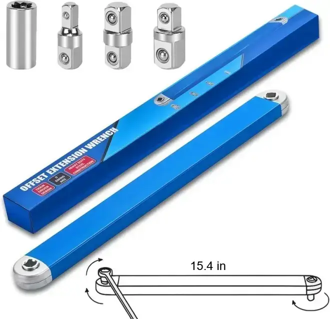 Heavy Duty Offset Extension Wrench Kit with 360° Swivel Long Reach Socket Extender, Multi-Size Drive Adapters, Labor-Saving Repair Tool for Automotive Engine, HVAC Compressor Hard-to-Reach Bolts