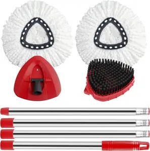 Spin Mop Mop Compatible with O Cedar 1 Tank System, 2 Microfiber Mop Heads Replacements, 58" Mop Replace Handle, 1 Scrub Brush and 1 Mop Base for Ocedar EasyWring Spin Mop