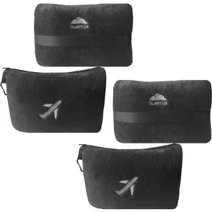BlueHills 2-Pack Mini Premium Soft Plush Travel Blanket Pillow Airplane Essentials Flight Throw Black - M25