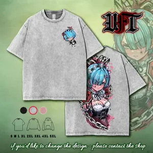 Rem Re zero best waifu anime game movie 2 sided washed tshirt graphic tees tank top hoodie sweat shirt menswear