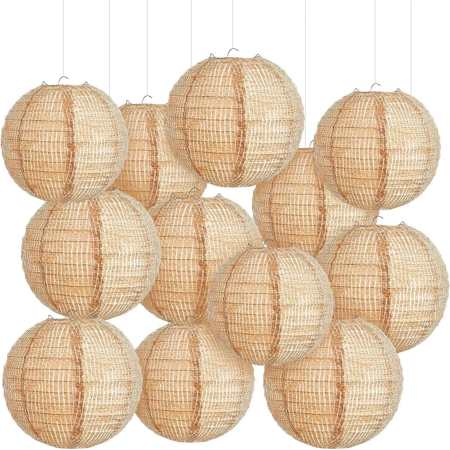 12 count Print Burlap Paper Lanterns Round Chinese Paper Lanterns Farmhouse Boho Classroom  Decor Classroom Sweet Birthday Party Ceremonial Event (10/12 Inch)