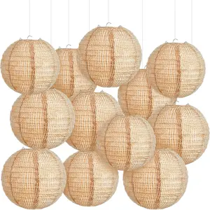 12 count Print Burlap Paper Lanterns Round Chinese Paper Lanterns Farmhouse Boho Classroom  Decor Classroom Sweet Birthday Party Ceremonial Event (10/12 Inch)