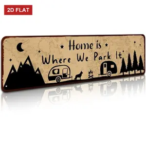 Funny Home is Where We Park It Metal Sign Wall Decor Farmhouse Decoration Rustic Farmhouse Design Farmhouse Rustic Camping Signs with Sayings for Home Garage Men Cave Yard Decor Camper Gifts 4x16 Inch