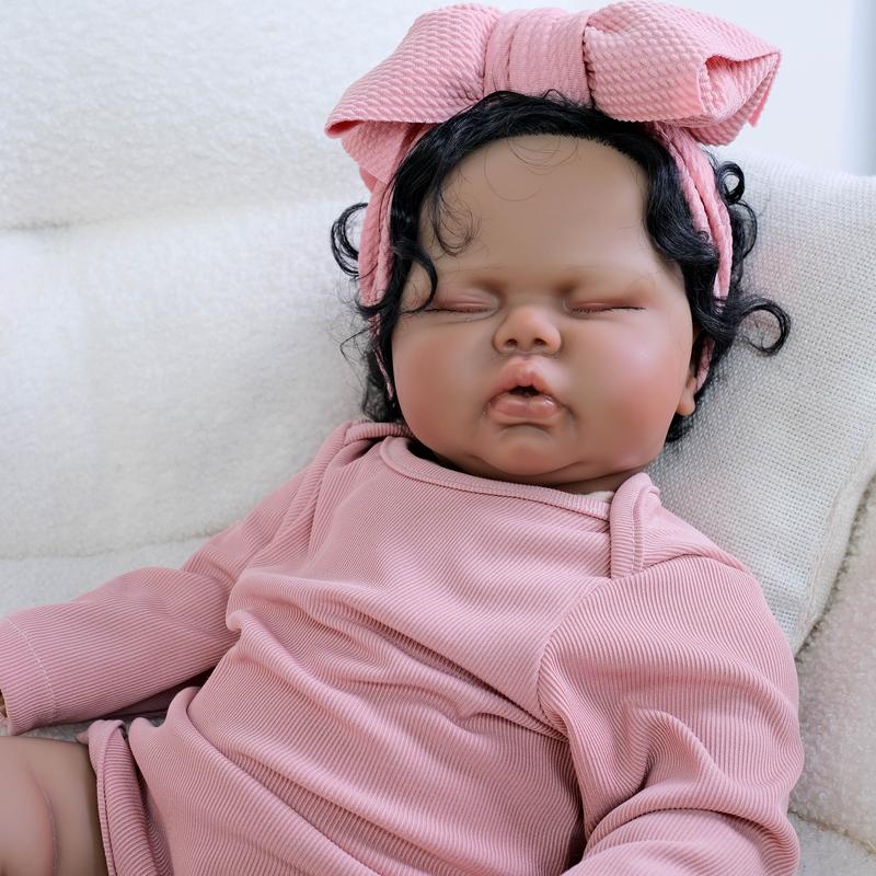 Reborn 19 Inch 48 cm Realistic Reborn Baby Doll Mixed Race Black Girl Toddler Biracial African American Chubby Reborn Doll with Hair Ultra Lifelike Baby Doll for Kids & Collectors