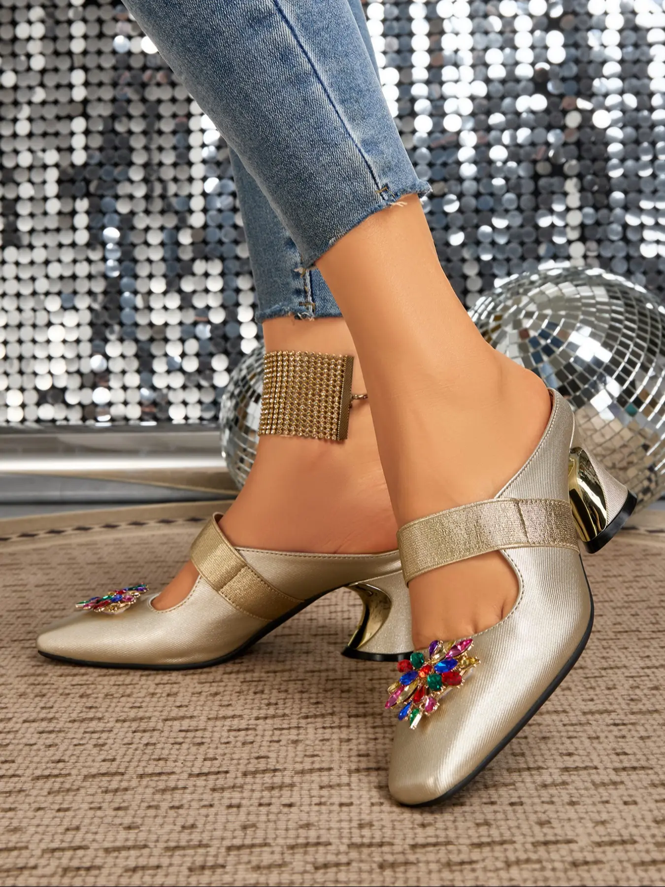 Women's Elegant High Heels, Square Toe Flared Casual Shoes, Artificial Leather Upper, Perfect for Weddings Parties Daily Wear, Elegant Party Shoes