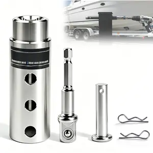 Trailer Jack Drill Adapter Compatible with 1 Inch Jack Drive Shaft Stainless Steel Handle Cordless Drill Adapter with 1/2 Inch Socket Adapter Bit Attachment for Top Wind Trailer Jack Crank