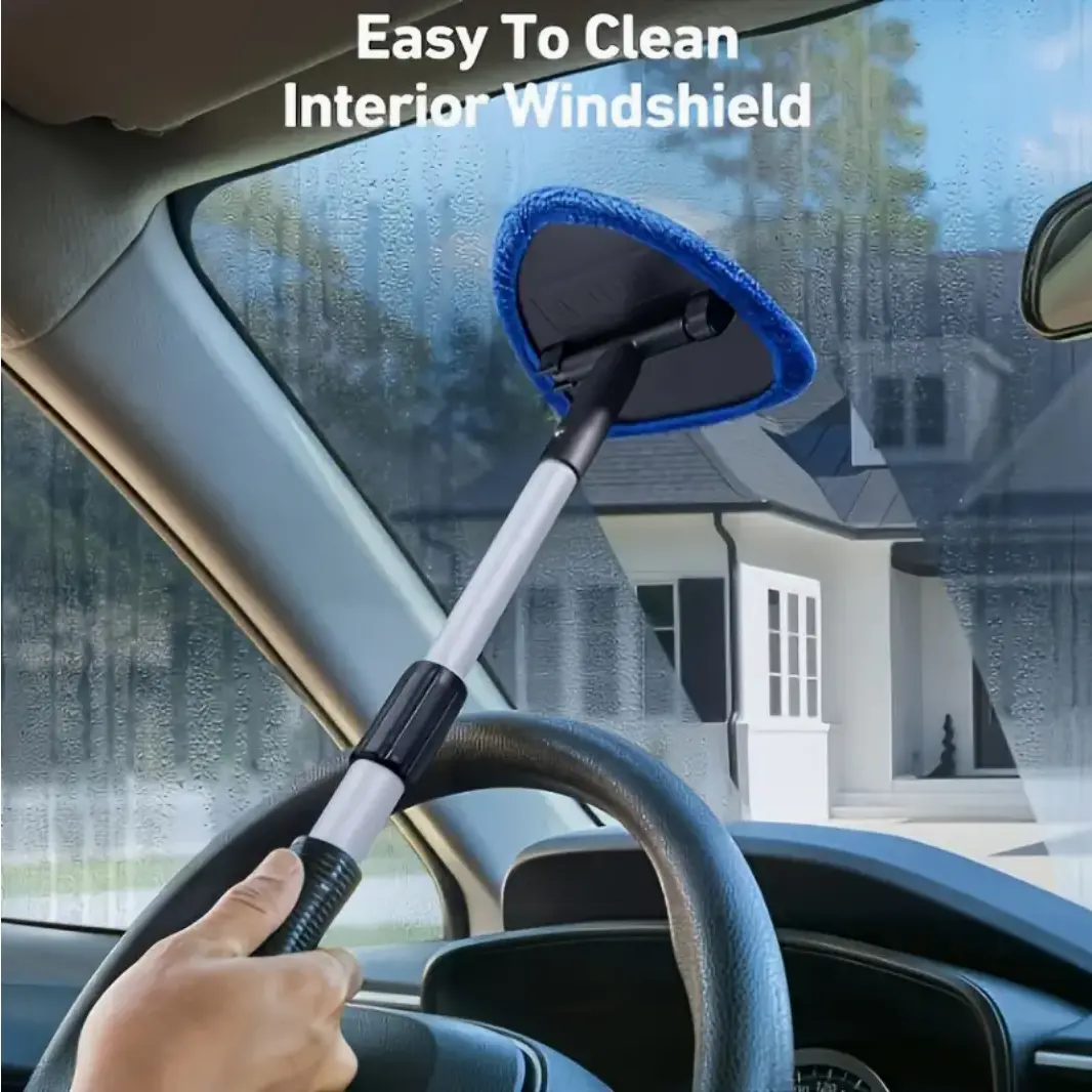 Windshield Cleaner Tool with Extendable Handle Portable Car Interior Window Cleaning Kit 3 Microfiber Towel Pads Auto Glass Wiper for Windshield Trucks SUVs RVs and Home Windows Easy To Clean Surface Cleaner